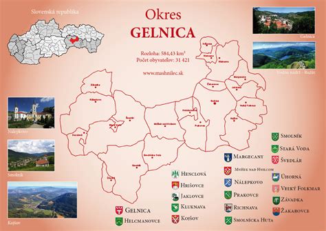 Mapa okresu Gelnica so zvýraznenými obcami