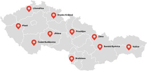 Mapa Slovenska s vyznačenými sídlami okresných úradov práce, sociálnych vecí a rodiny
