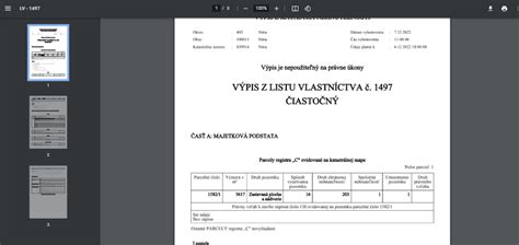 Ukážka listu vlastníctva alebo výpisu z katastrálnej mapy