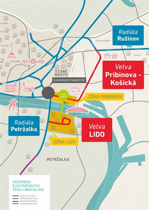Mapa električkovej trate v Bratislave s vyznačeným úsekom Karlova Ves - Dúbravka