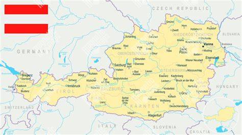 Mapa Rakúska s vyznačenými spolkými krajinami