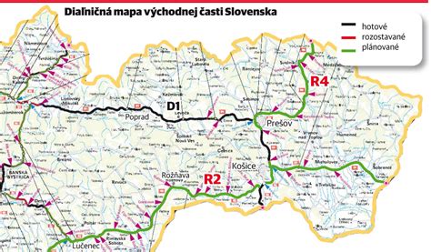 Mapa rýchlostnej cesty R4 v okolí Prešova
