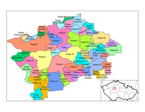 Mapa Prahy s vyznačenými oblasťami prenájmu