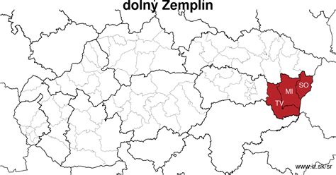 Mapa regiónu Zemplín s vyznačenými mestami Veľké Kapušany a okolitými obcami