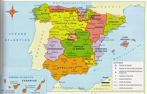 Mapa Španielska s vyznačenými oblasťami Costa del Sol a Mallorka