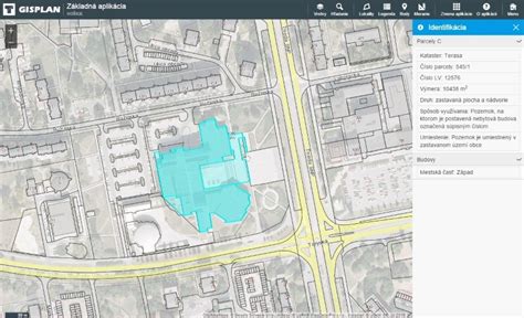 Screenshot z GISPLAN systému s digitálnou mapou