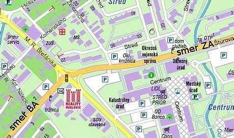 Mapa Považskej Bystrice s vyznačenými sídliskami