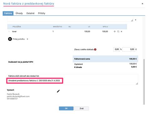 Ilustrácia preddavkovej faktúry