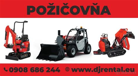 Infografika zobrazujúca rôzne kategórie stavebnej techniky na prenájom