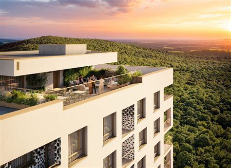 Vizualizácia penthouse v modernej výškovej budove s výhľadom na mesto