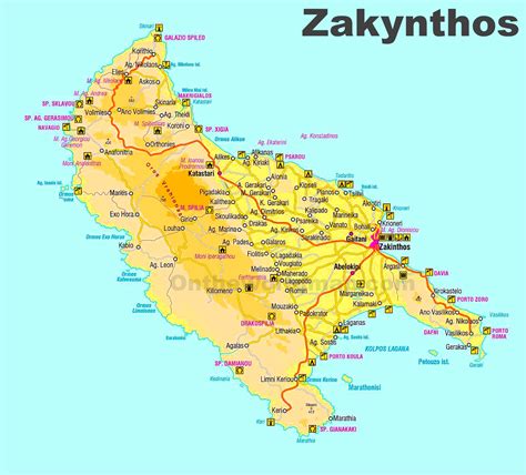 Mapa ostrova Zakynthos s vyznačenou oblasťou Kypseli