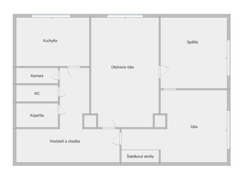 Diagram zobrazujúci typické rozloženie dvojizbového bytu