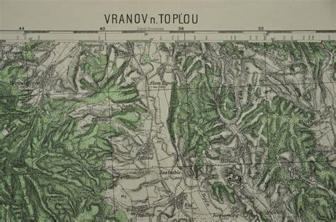 Mapa Vranova nad Topľou s vyznačenými obytnými oblasťami