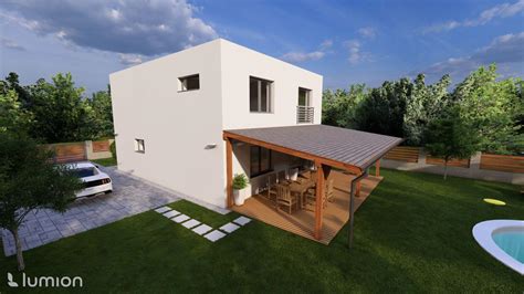 Vizualizácia predzáhradky s pergolou a grilom