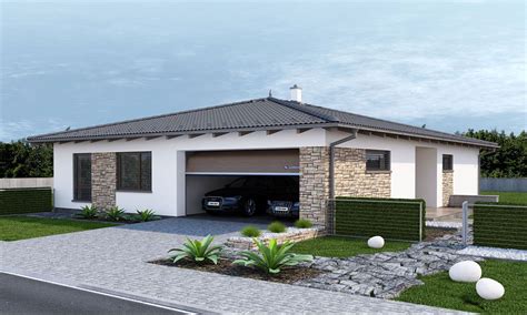 Vizualizácia moderného bungalovu s dvojgarážou