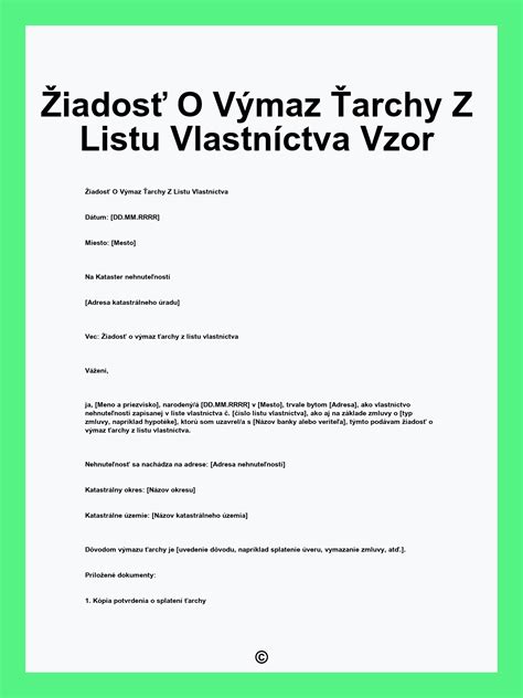 Ilustrácia listu vlastníctva s vyznačenou časťou C - ťarchy