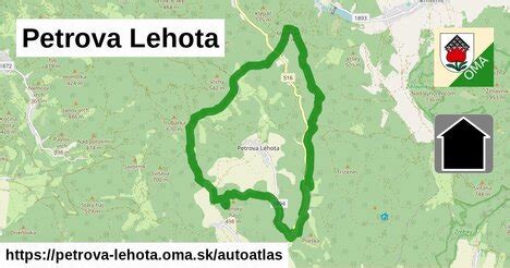 Mapa obce Petrova Lehota s vyznačenými lokalitami.