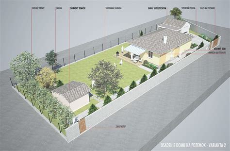 Ilustrácia rodinného domu na pozemku.