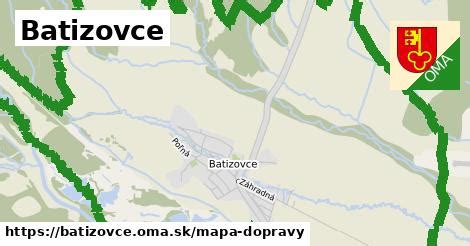 Mapa obce Batizovce s vyznačenými hranicami