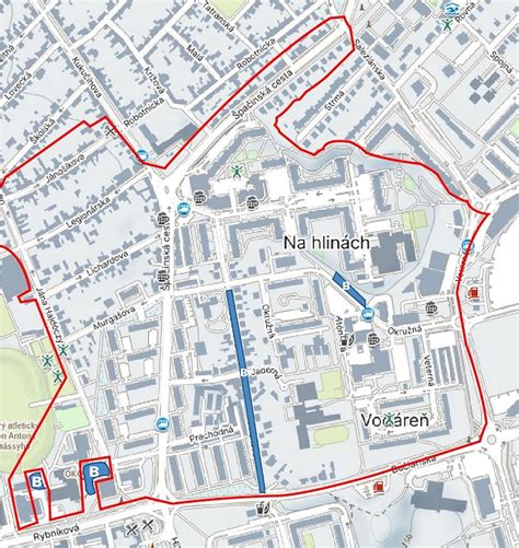 Mapa sídliska Ľadoveň v Martine s vyznačenými ulicami