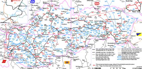 Mapa železničnej siete Slovenska s vyznačeným koridorom Púchov-Žilina