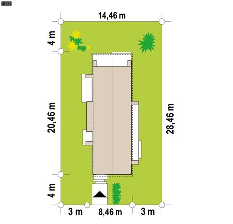 Ilustrácia domu s obdĺžnikovým pôdorysom na úzkom pozemku
