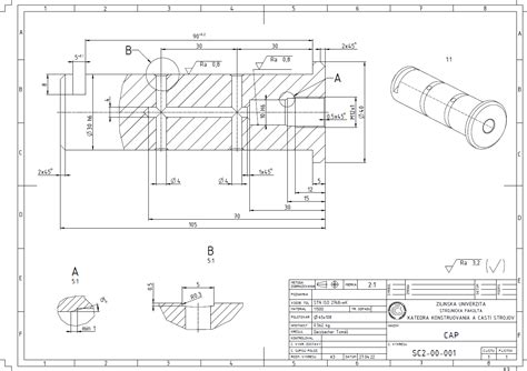 Prekreslený technický výkres v programe AutoCAD