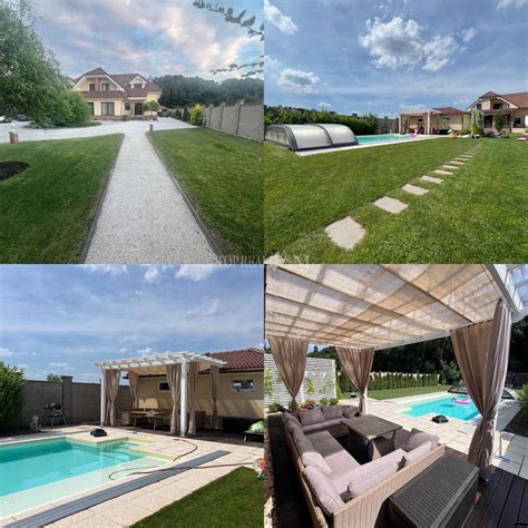 Pohľad na vilu s bazénom a záhradou, ideálnu pre rodinnú dovolenku