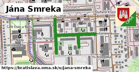 Mapa s vyznačenými službami v okolí ulice Jána Smreka