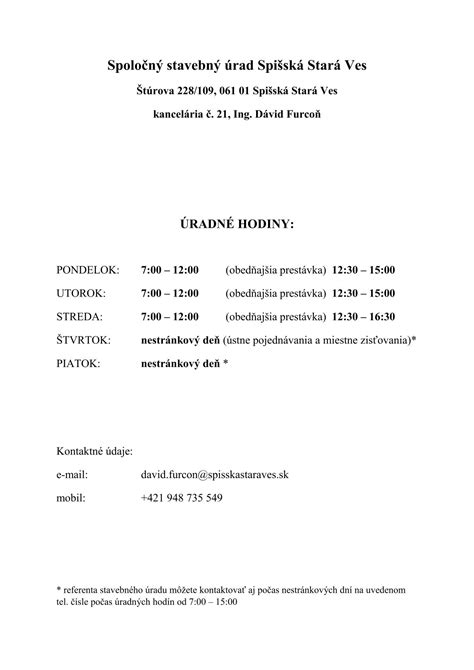 Diagram znázorňujúci úradné hodiny stavebného úradu