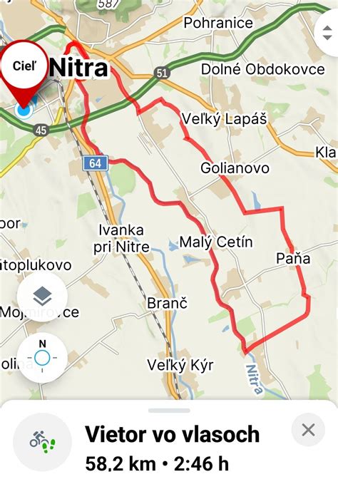 Mapa obce Golianovo a okolia Nitry