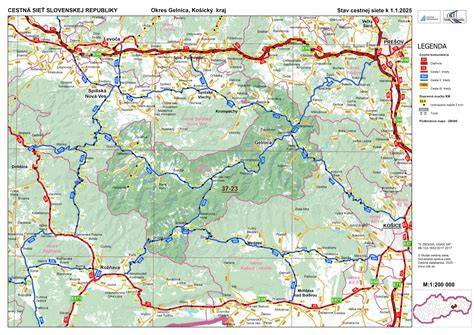 Mapa okresu Gelnica s vyznačenou obcou Margecany a vodnou nádržou Ružín