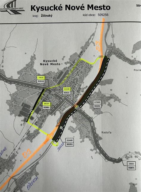 Mapa Kysuckého Nového Mesta s vyznačenými oblasťami prenájmu