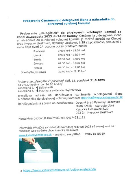 Vzor oznámenia o delegovaní člena do volebnej komisie