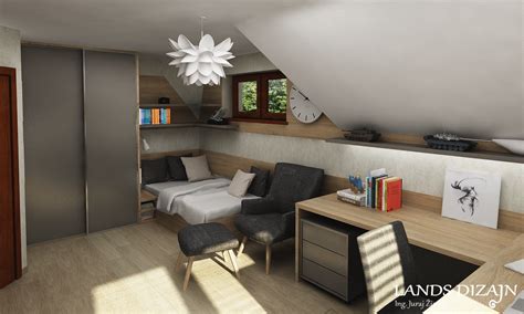 Ilustrácia modernej študentskej izby s pracovným stolom a posteľou