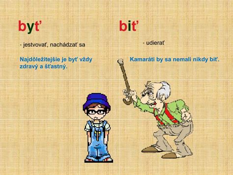 Ilustrácia s vyznačenými slovami BYŤ a BIŤ