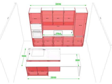 Diagram s rozmermi kuchyne a ostrovčeka
