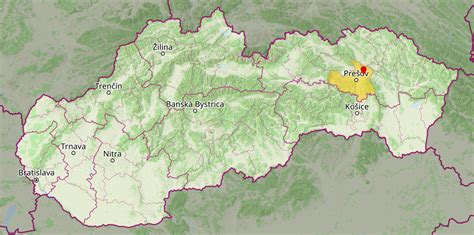 mapa regiónu Kapušany a Prešov