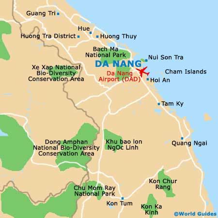 Mapa Vietnamu s vyznačenými Da Nang a Phu Quoc