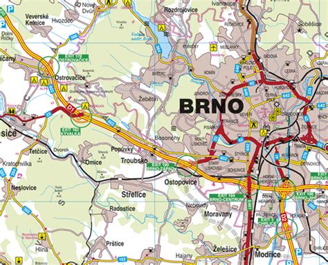 Mapa Brna s vyznačenými lokalitami
