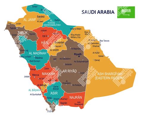 Mapa Saudskej Arábie s vyznačenou Mekkou