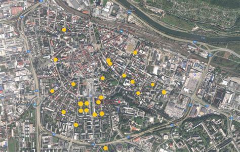 Mapa mesta Žilina s vyznačeným centrom