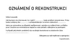 Príklad oznamu o rekonštrukcii bytu