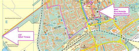 Mapa s vyznačenou Golianovou ulicou v Nitre a Trnave