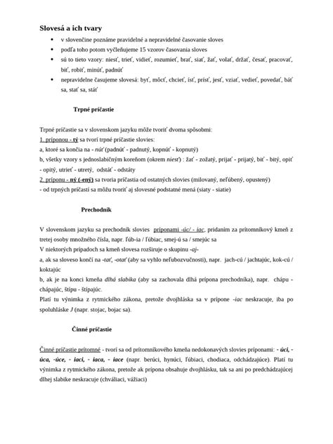 Ilustrácia znázorňujúca rôzne tvary slovies