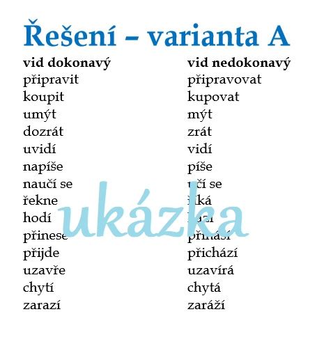 Tabuľka zobrazujúca vidové dvojice slovies