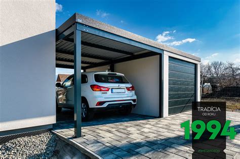 Ukážka montovanej garáže GARDEON s prístreškom