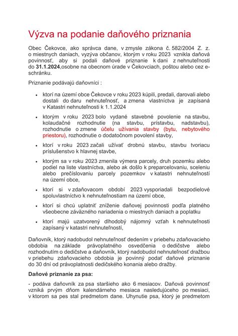 Časová os podania daňového priznania