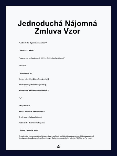 Vzor nájomnej zmluvy