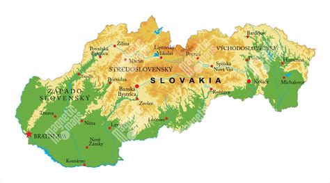 Mapa Slovenska s vyznačeným letiskom Sliač